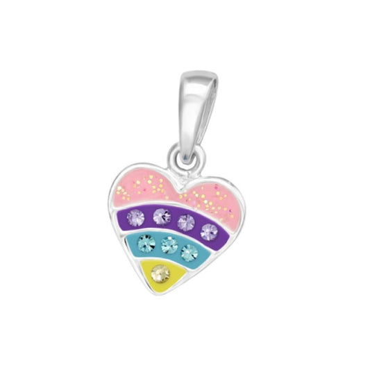 Girls Sterling Silver Coloured Heart Pendant