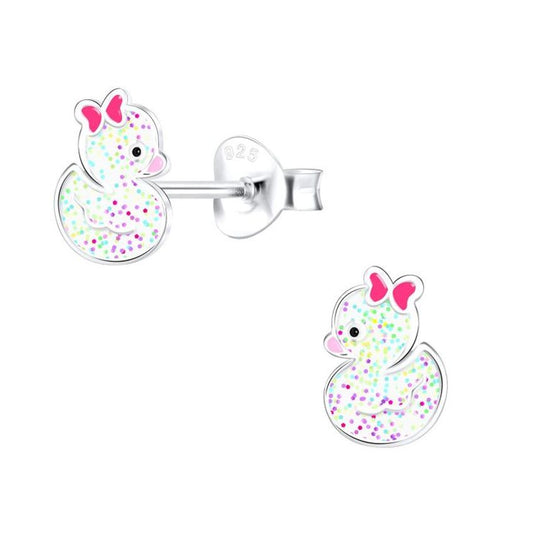 Girls Sterling Silver Duck Earrings