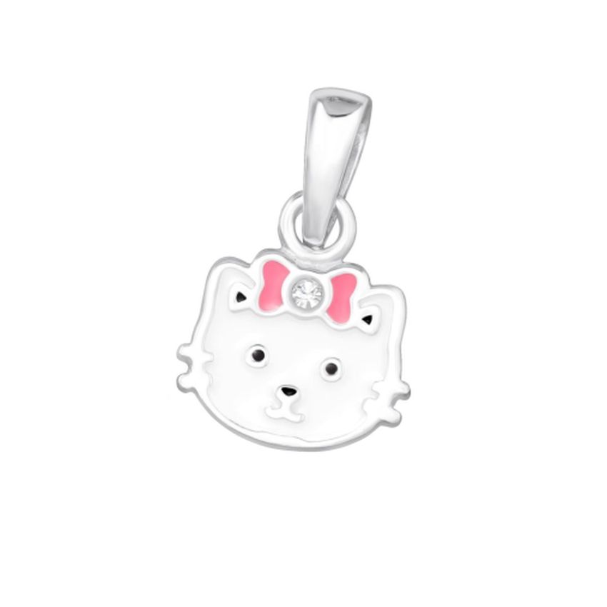 Girls Sterling Silver Enamel Cat Pendant