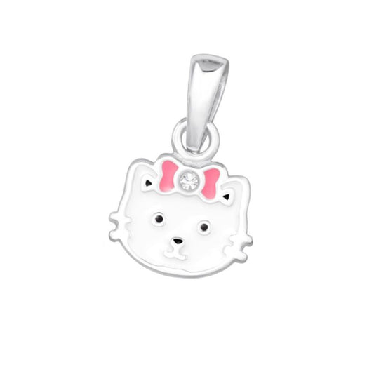 Girls Sterling Silver Enamel Cat Pendant