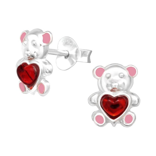 Girls Sterling Silver Teddy Bear Earrings