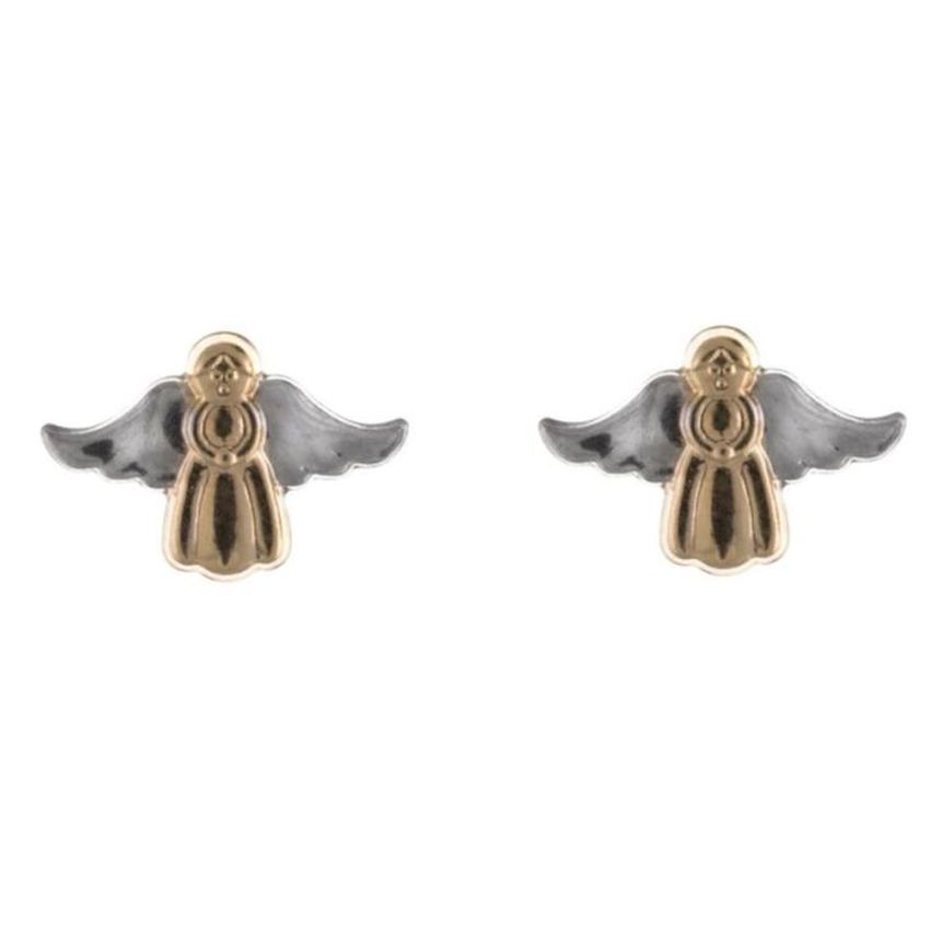 Girls Two Tone 9ct Gold And Silver Angel Earrings