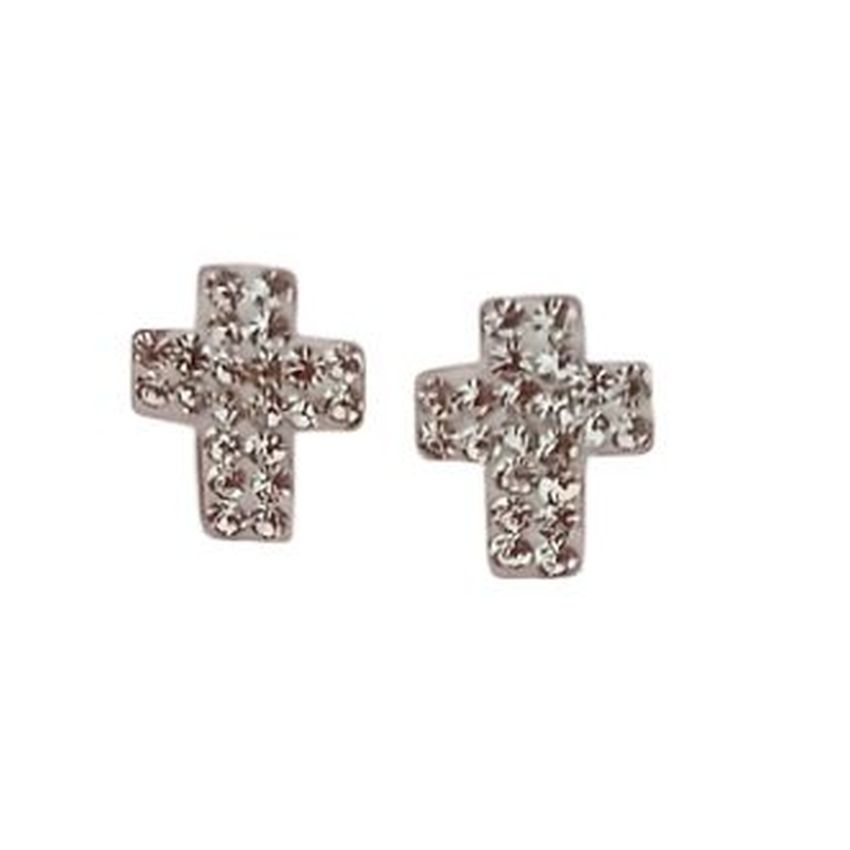 Girls 9ct Gold Crystal Cross Earrings