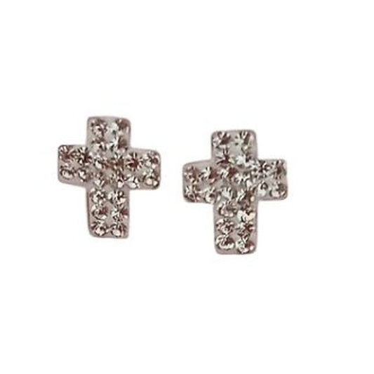 Girls 9ct Gold Crystal Cross Earrings