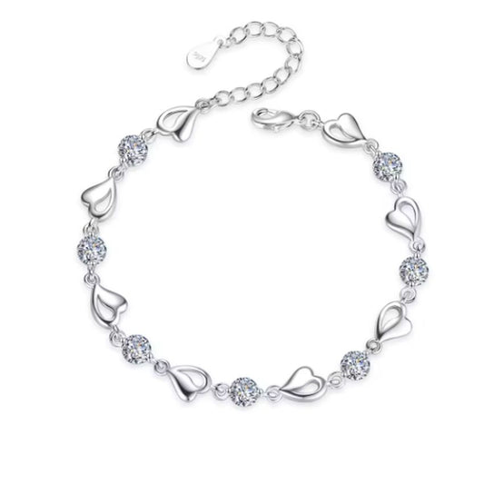 Girls Heart And Diamante Silver Bracelet