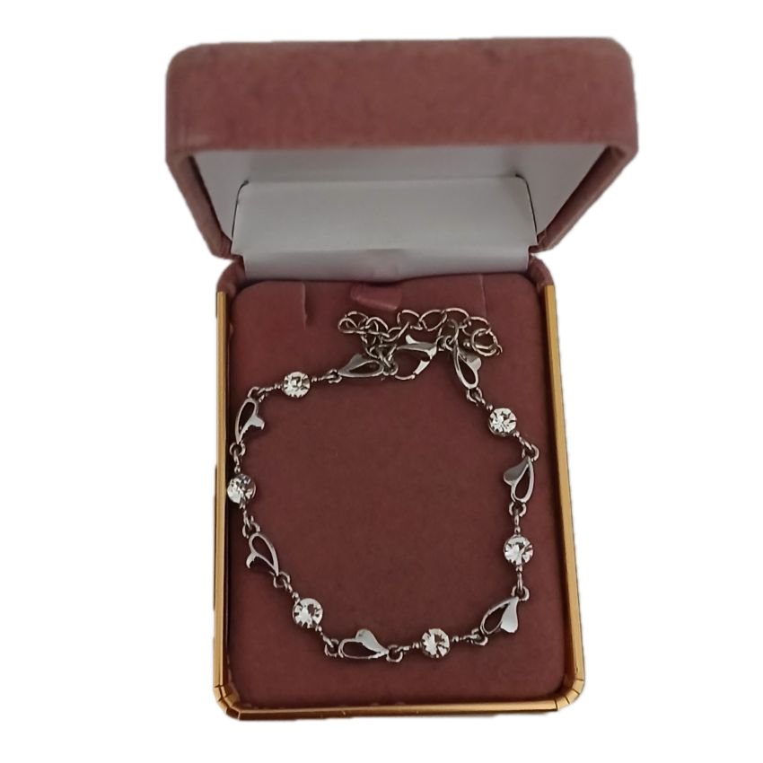 Girls Heart And Diamante Silver Bracelet(2