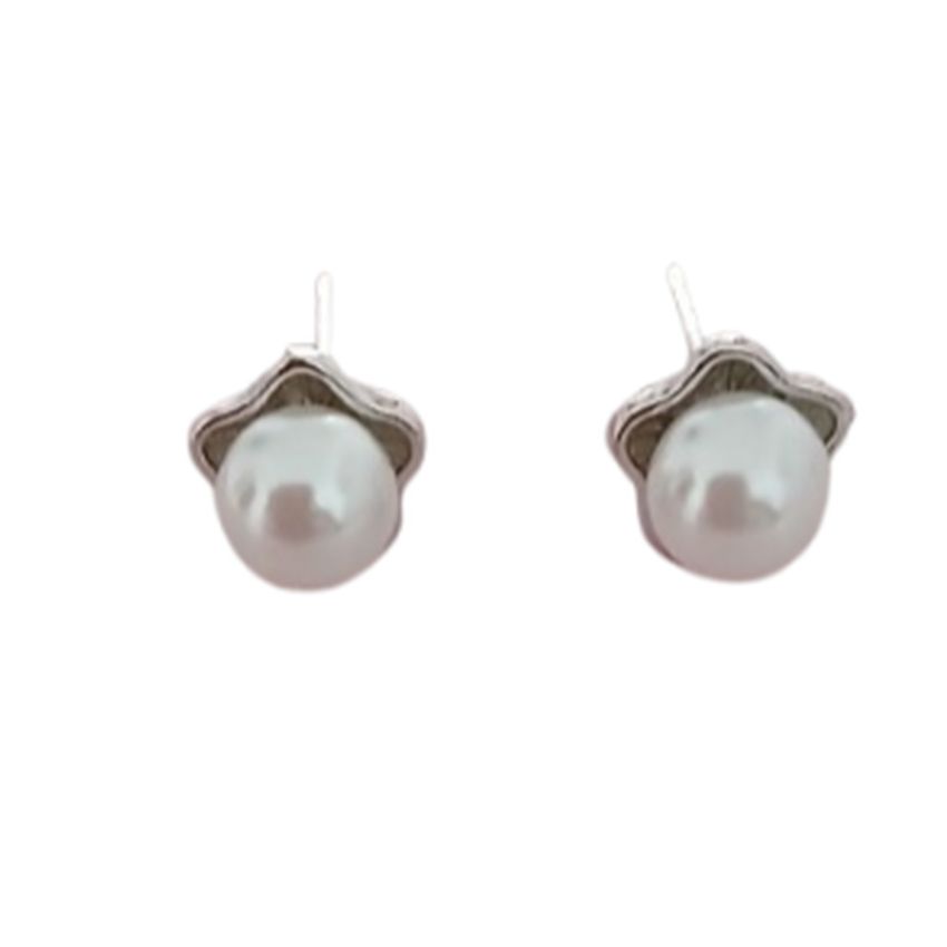 Girls Silver Edged Communion Pearl Centre Earrings