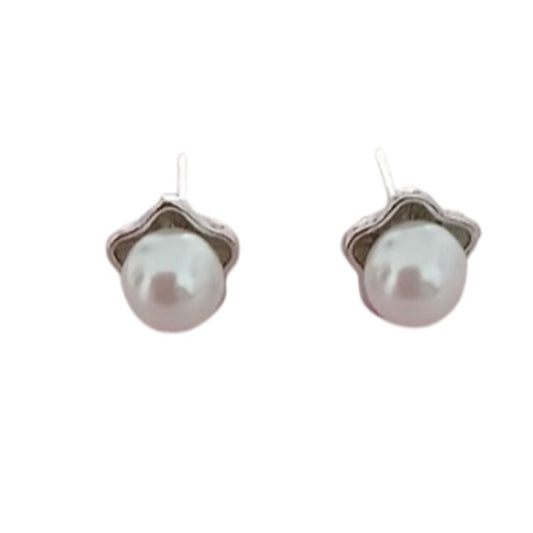 Girls Silver Edged Communion Pearl Centre Earrings