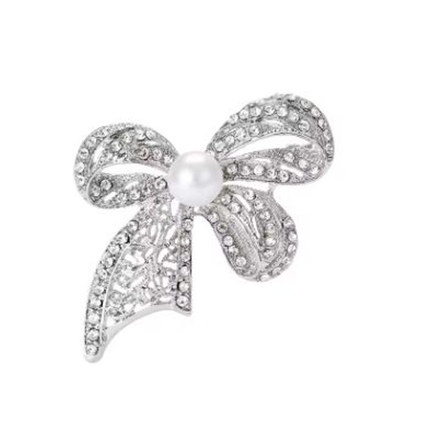 Glamorous Crystal Set Bow Brooch