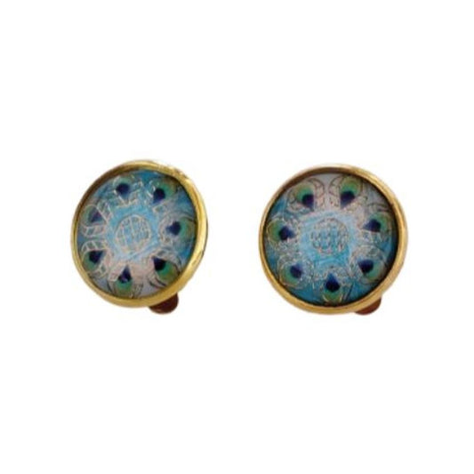 Glass Cabochon Button Clip On Earrings