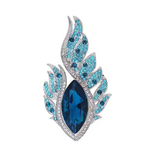 Glitzy Beautiful Crystal Set Light Aqua Blue Stone Brooch