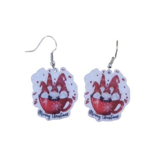 Gnomes In A Cup Christmas Earrings		