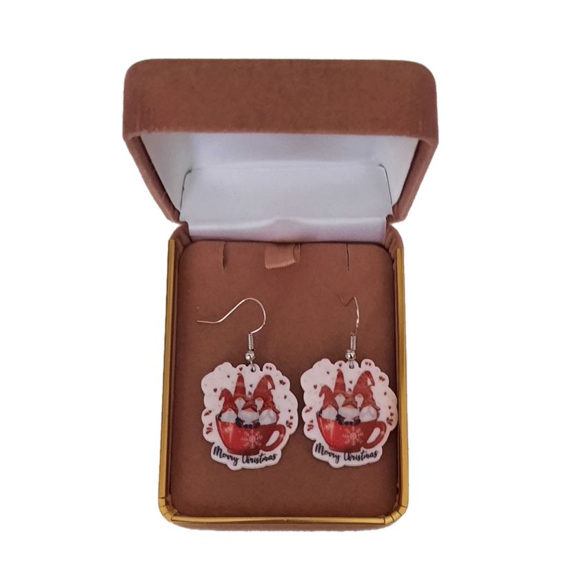 Gnomes In A Cup Christmas Earrings(2)
