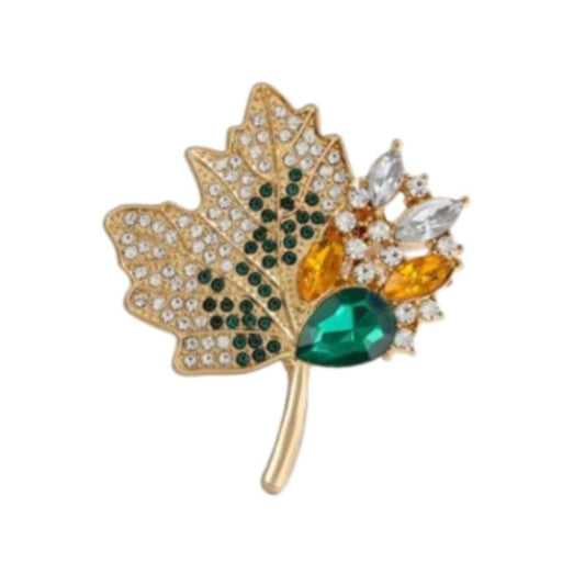 Gold And Crystal Maple Leaf Brooch
