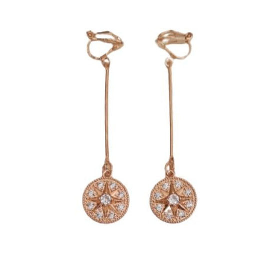 Gold Colour Circle Drop Clip On Earrings