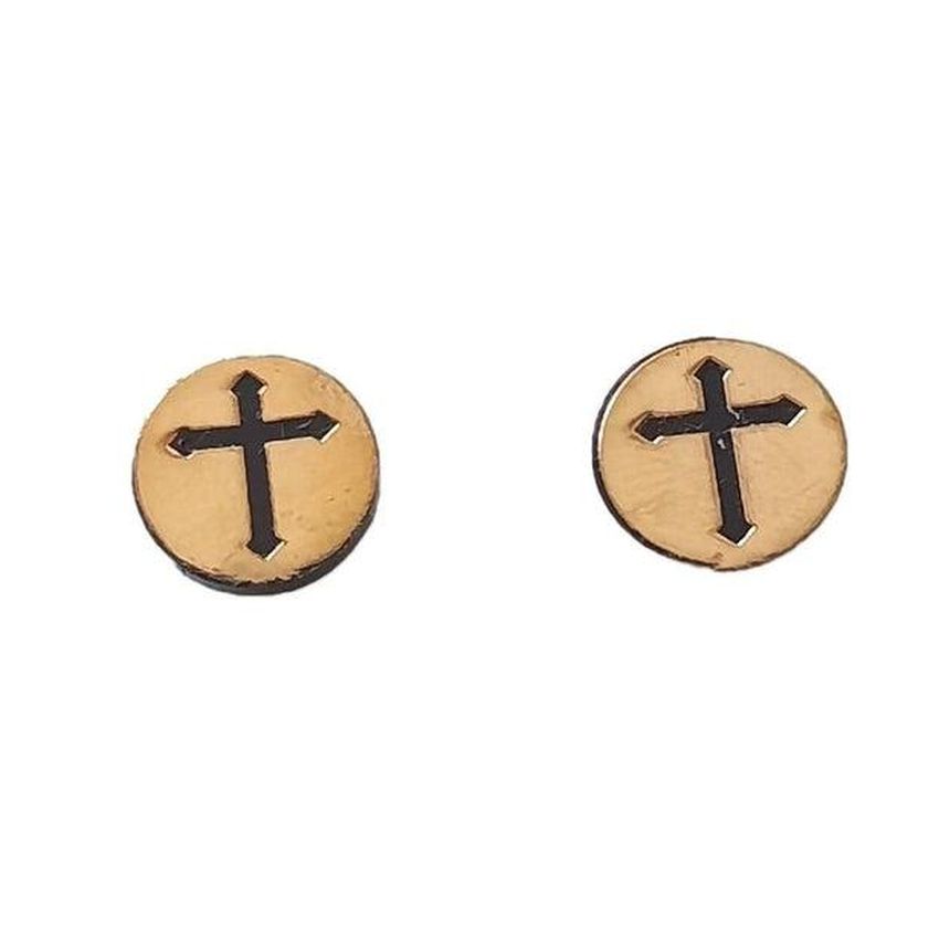 Gold Colour Cross Centre Circle Magnetic Stud Earrings
