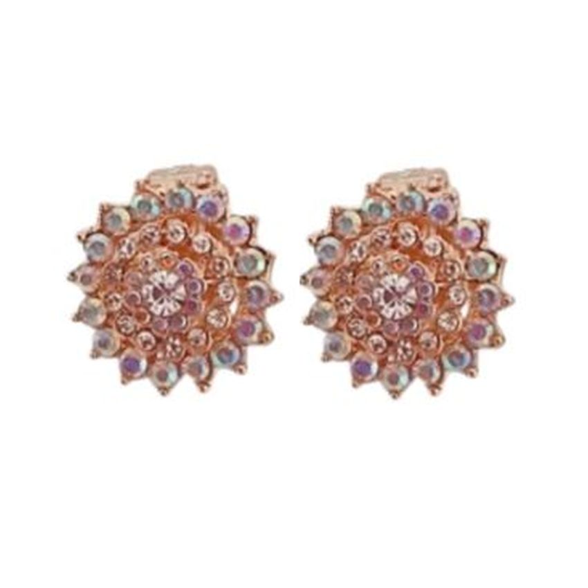 Gold Crystal Round Clip On Earrings