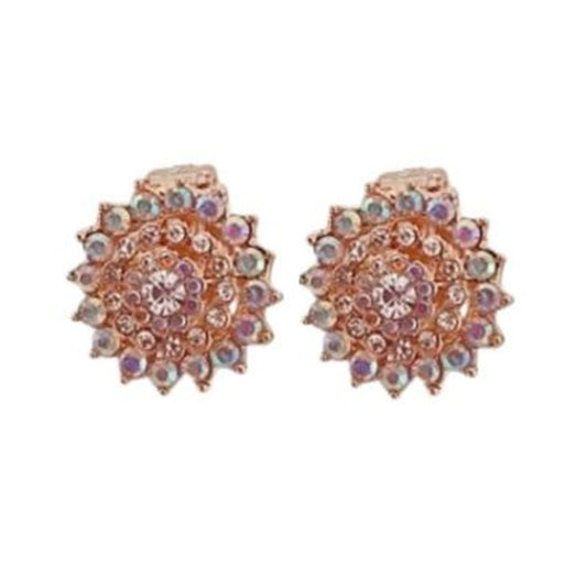 Gold Crystal Round Clip On Earrings