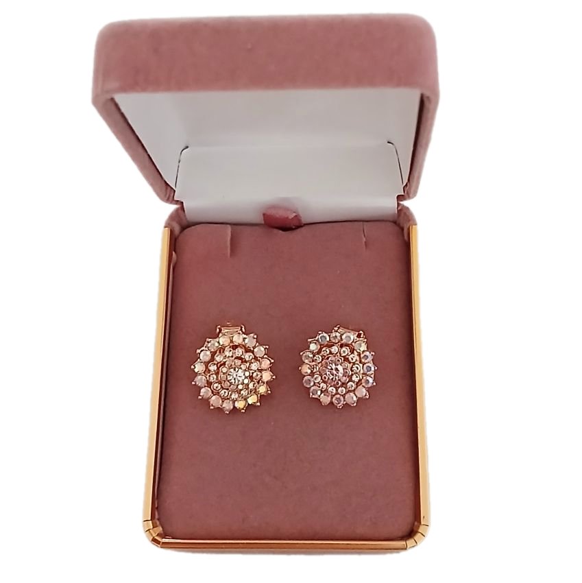 Gold Crystal Round Clip On Earrings(2)