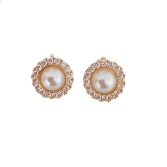 Gold Diamante Pearl Clip On Earrings