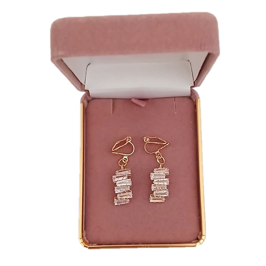 Gold Diamante Zig Zag Clip On Earrings(2)