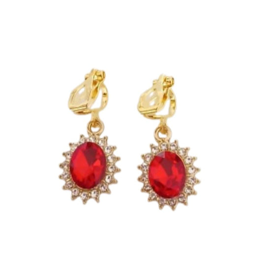 Gold Edged Red Oval Clip On Earrings