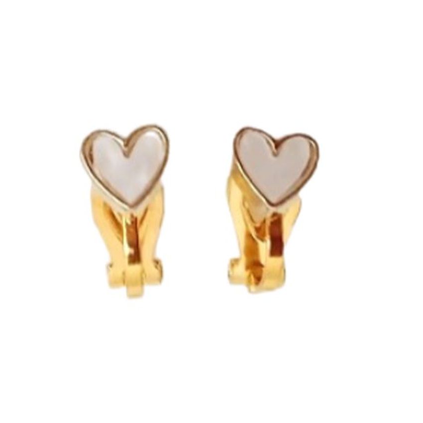 Gold Heart Communion Clip On Earrings