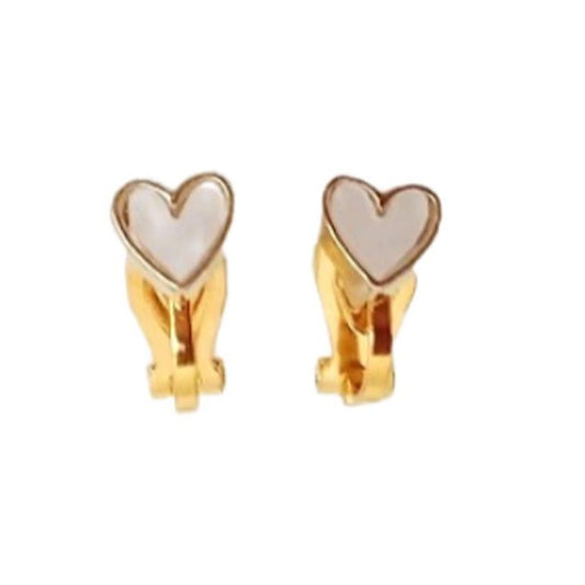 Gold Heart Communion Clip On Earrings