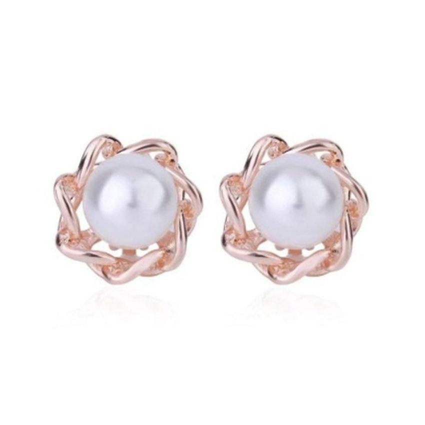 Gold Knot With Pearl Clip On Earrings