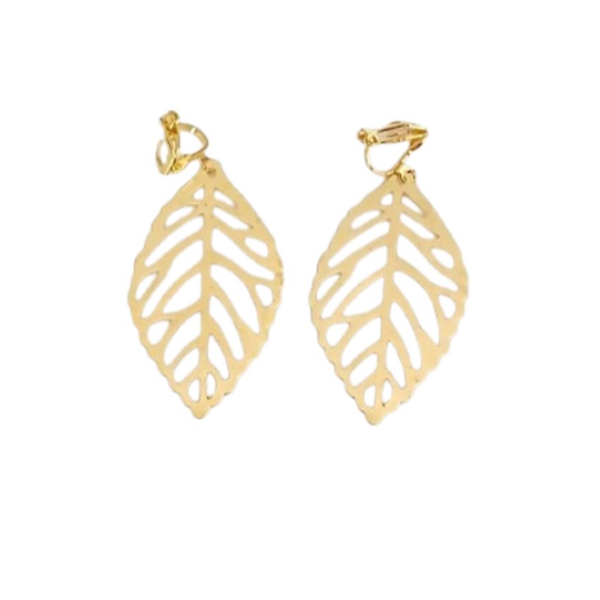 Gold Leaf Drop Clip On Earrings