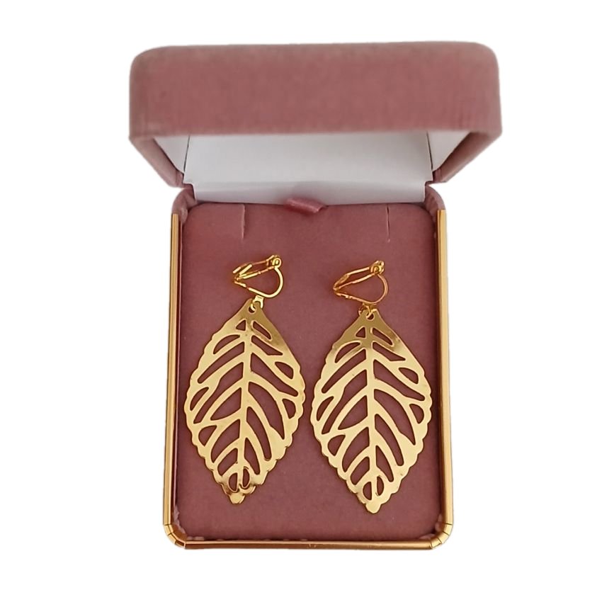 Gold Leaf Drop Clip On Earrings(2)