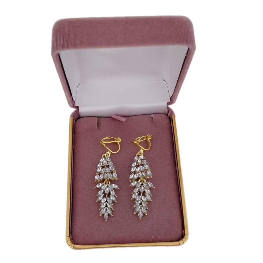 Gold Leaf Drop Clip On Earrings(2)