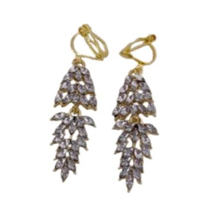 Gold Leaf Drop Clip On Earrings