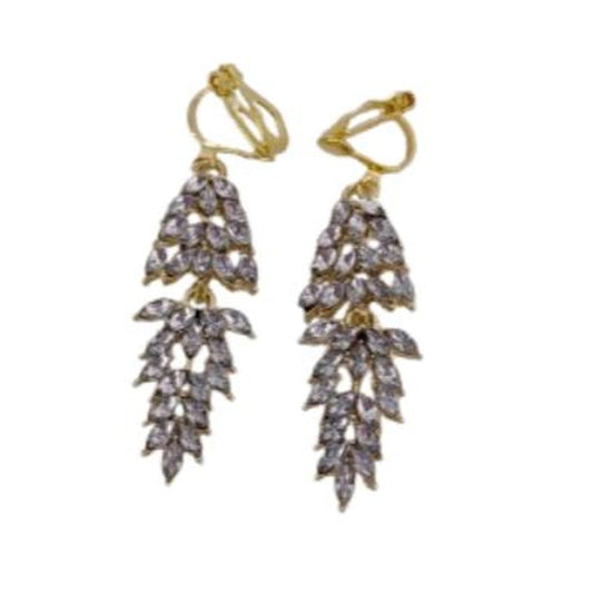 Gold Leaf Drop Clip On Earrings