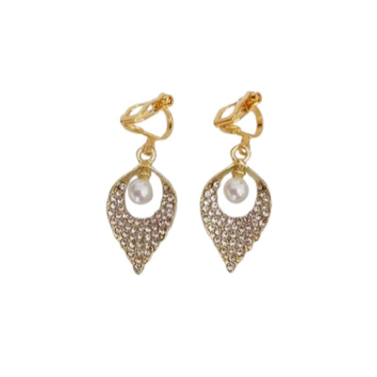 Gold Leaf Drop Clip On Earrings