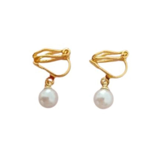 Gold Pearl Bead Kids Clip On Earrings