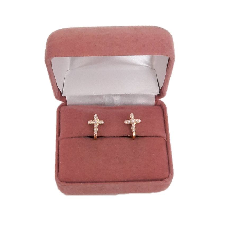 Gold Pearl Cross Communion Clip On Earrings(2)
