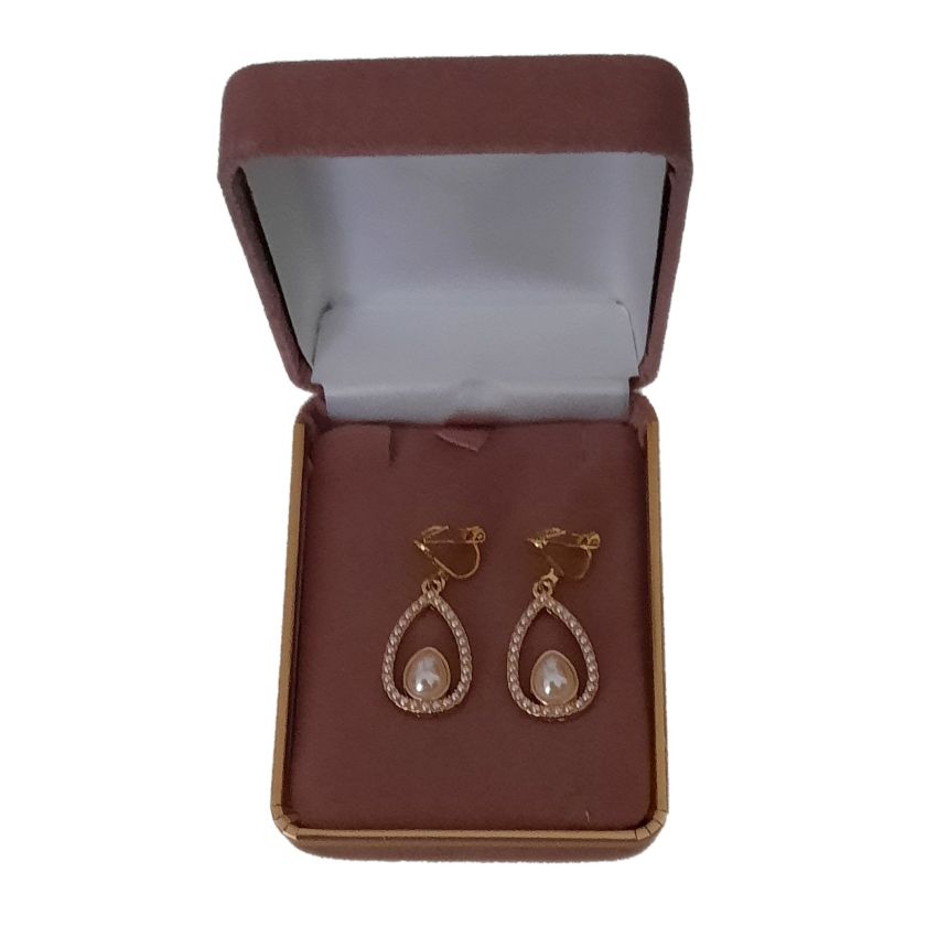 Gold Pearl Open Drop Clip Earrings(2)