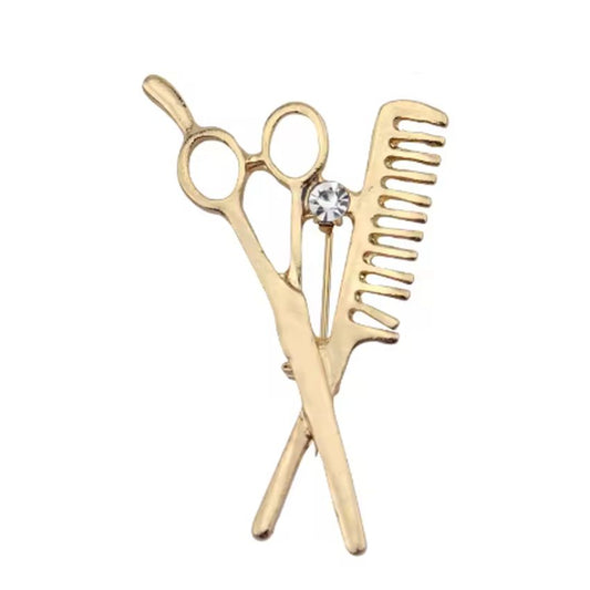 Gold Scissors And Comb Brooch