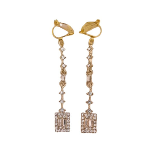 Gold Tone Diamante Drop Clip On Earrings