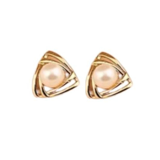 Gold Triangle Pearl Clip On Earrings