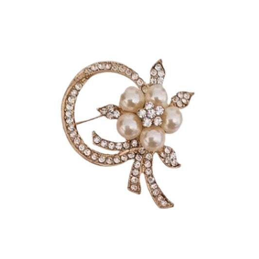 Gold With Pearl Flower Brooch