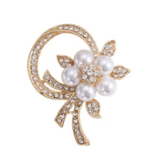 Gold With Pearl Flower Brooch