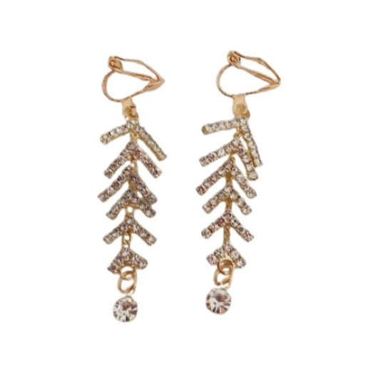 Gold Delicate Leaf Drop Clip On Earrings