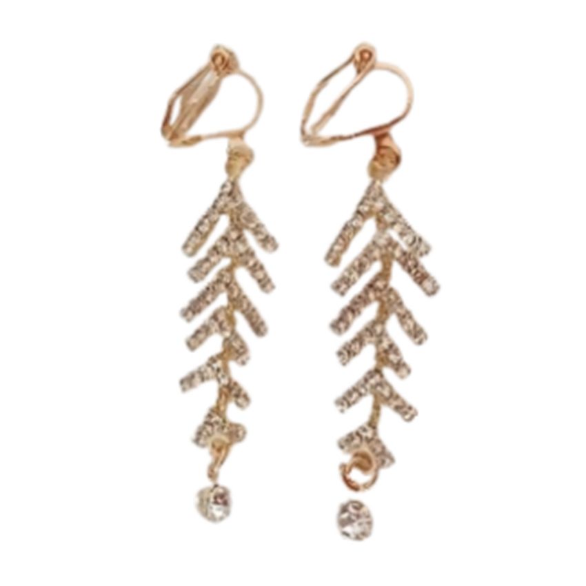Gold Delicate Leaf Drop Clip On Earrings