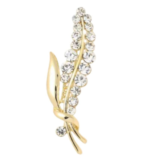 Gold Diamante Leaf Slim Brooch