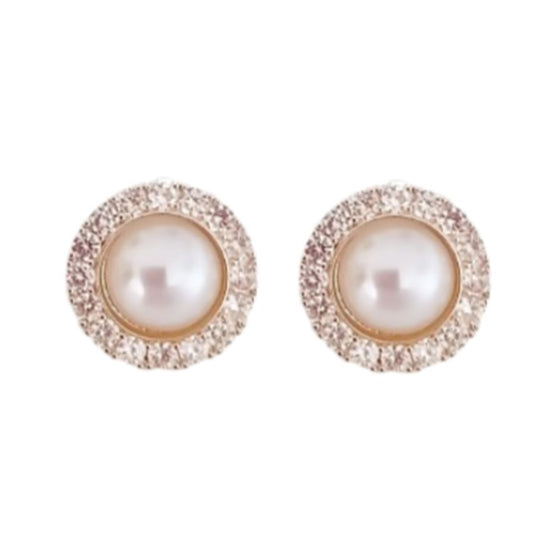 Gold Diamante Pearl Clip On Earrings