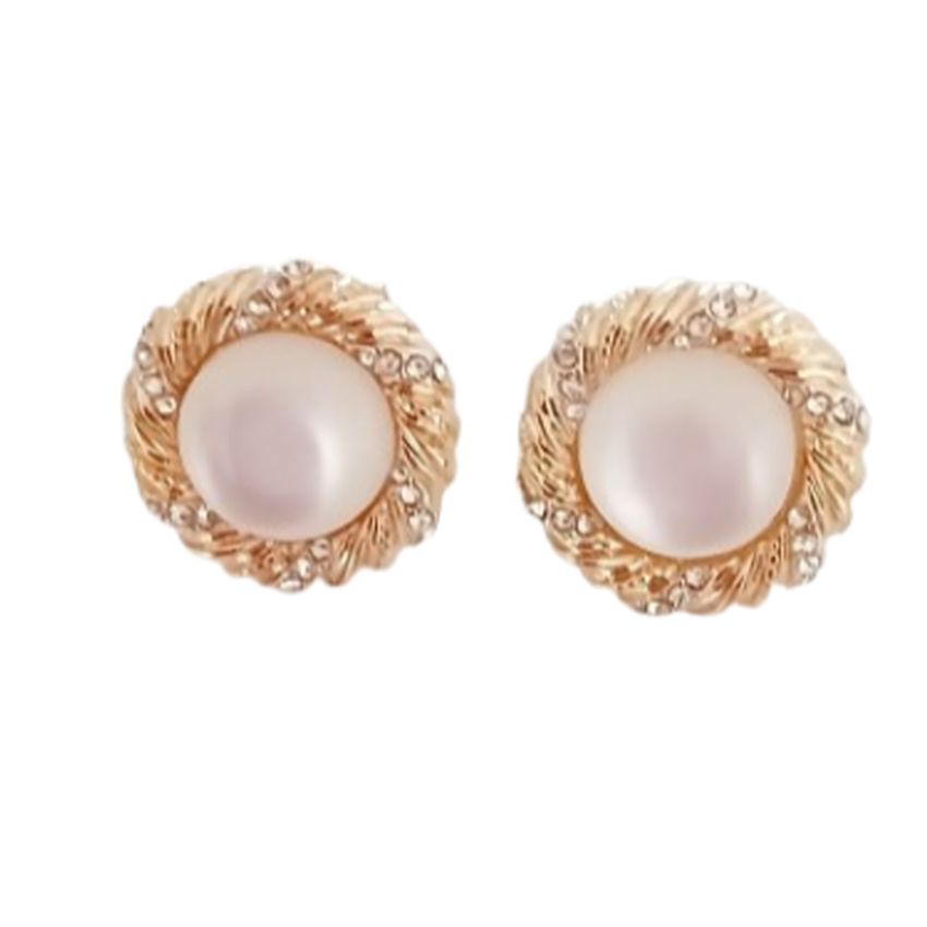 Gold Edge Round Pearl Clip On Earrings