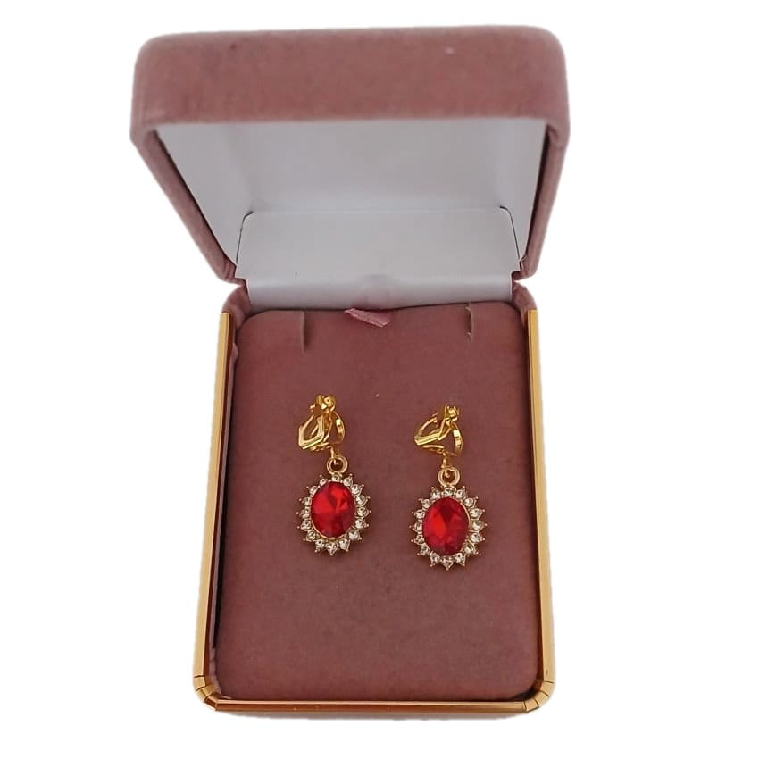 Gold Edged Red Oval Clip On Earrings(2)