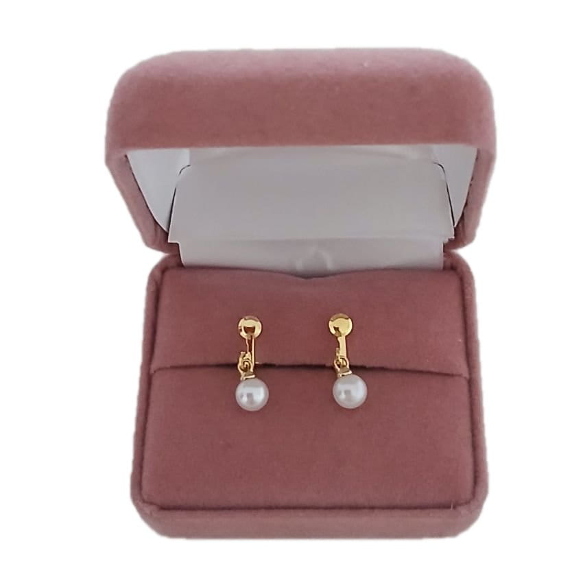 Gold Pearl Bead Kids Clip On Earrings(2)